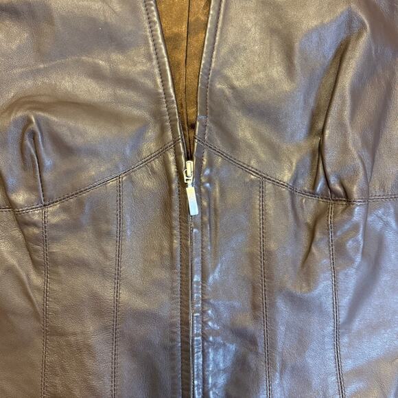 Style & Co. Chocolate Brown Genuine Leather Jacket – Women’s 18W - Picture 10 of 15